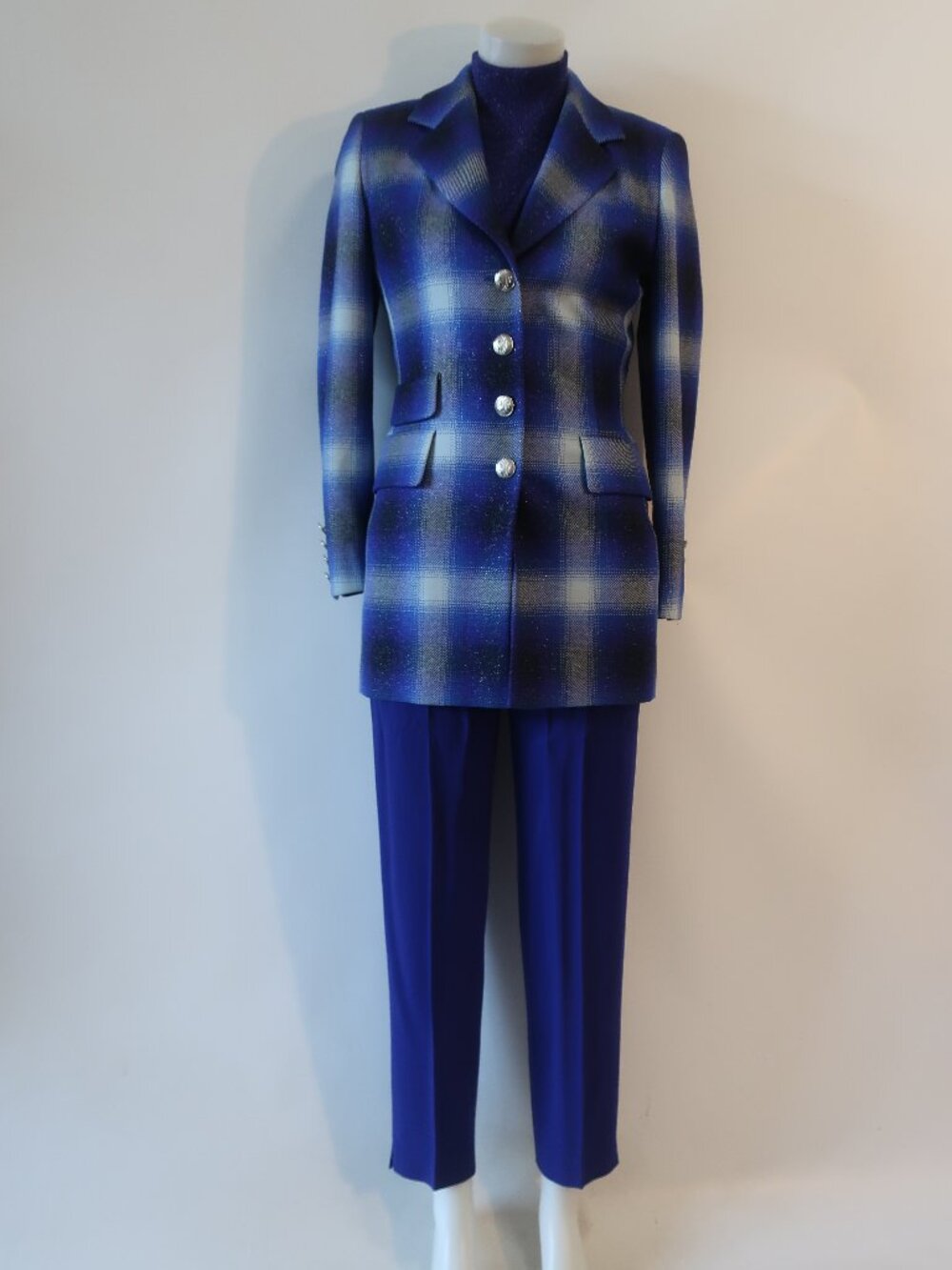 Escada Margaretha Ley Purple Blue 3 Pc Set Jacket/34 Sweater/36 Pant/36 US/4-6